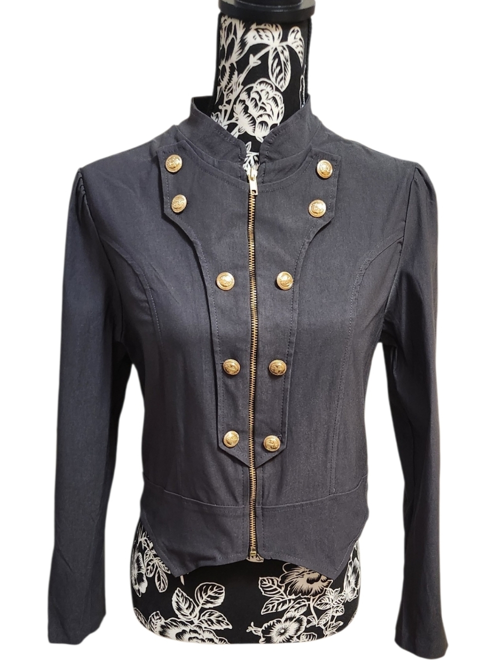 Hybrid & company Black Military-Style Button Front Blazer with Gold Buttons
